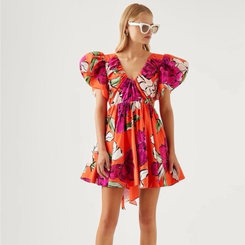 NWT Aje Gretta Bow Back Mini Dress Floral Size 2